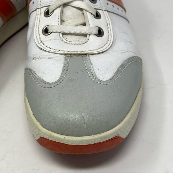 Footjoy Contour Casual Golf Shoes Mens 9.5 White Orange Leather Spikeless 54303 - Picture 8 of 16